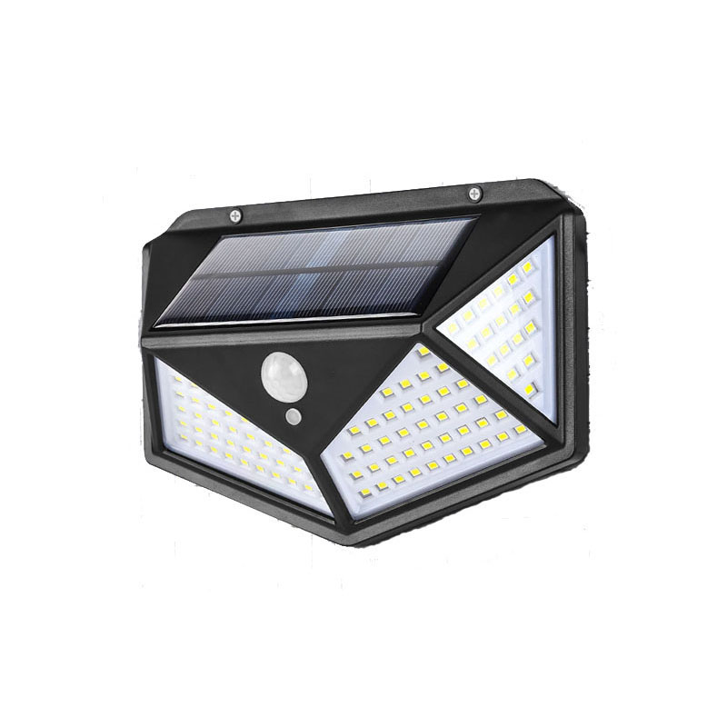 Luz solar de pared LED con sensor de movimiento, 100 LED, 3 modos de iluminación, carga solar, resistente al agua 