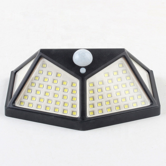 Luz solar de pared LED con sensor de movimiento, 100 LED, 3 modos de iluminación, carga solar, resistente al agua 