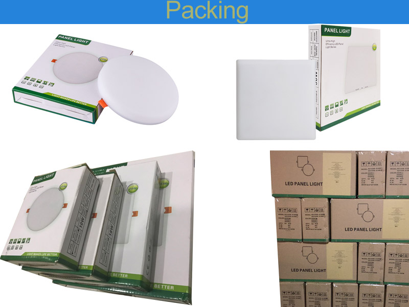 Embalaje del producto con panel de luz LED sin marco.